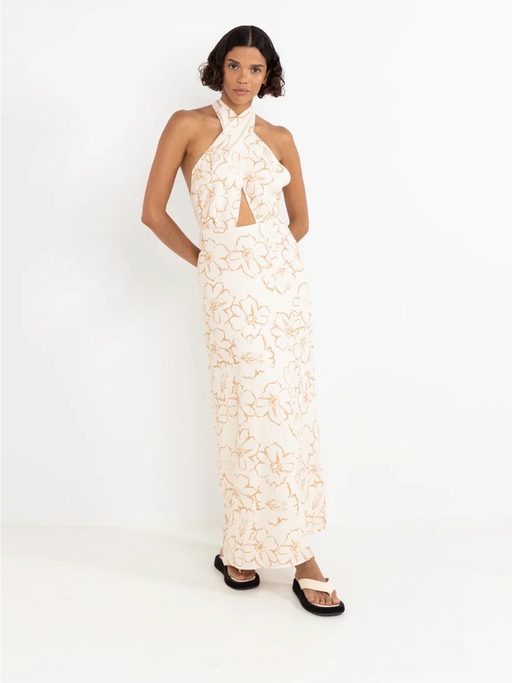 Rhythm Cream Maxi Dress with Beige Floral Outline